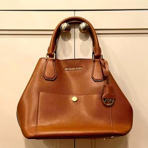 Michael Kors chestnut leather purse with gold hardware.